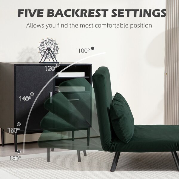 HOMCOM 4-in-1 Velvet-Feel Double Sofa Bed, with Pillows, Green Aosom UK