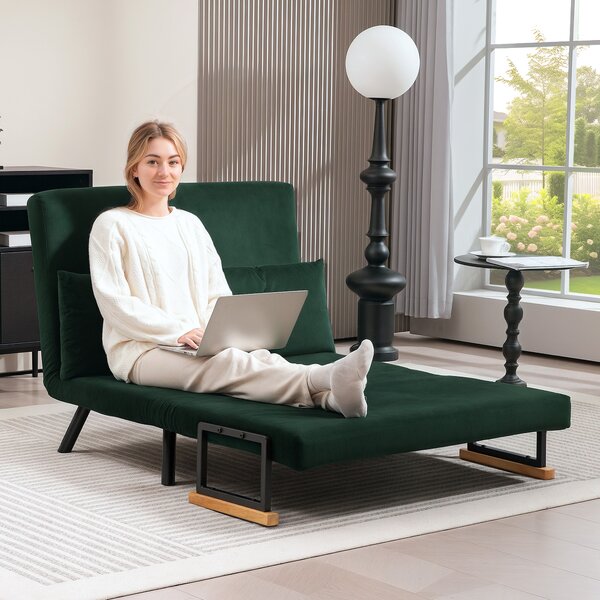 HOMCOM 4-in-1 Velvet-Feel Double Sofa Bed, with Pillows, Green Aosom UK
