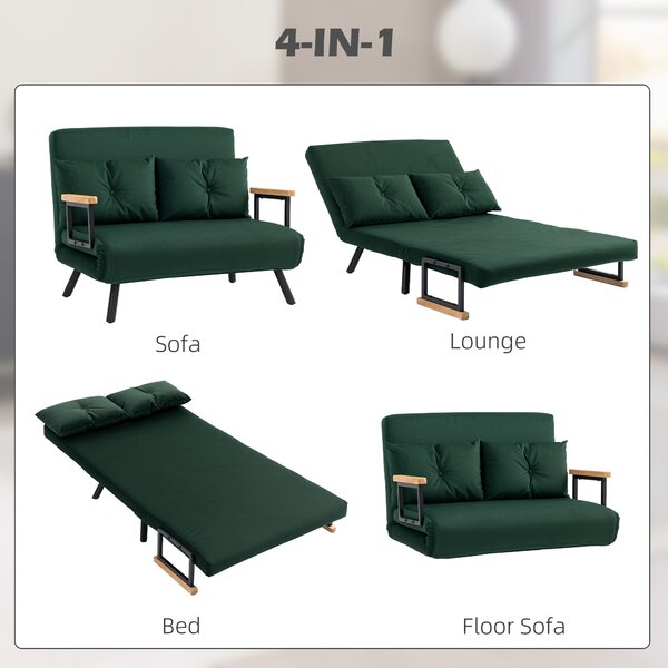 HOMCOM 4-in-1 Velvet-Feel Double Sofa Bed, with Pillows, Green Aosom UK