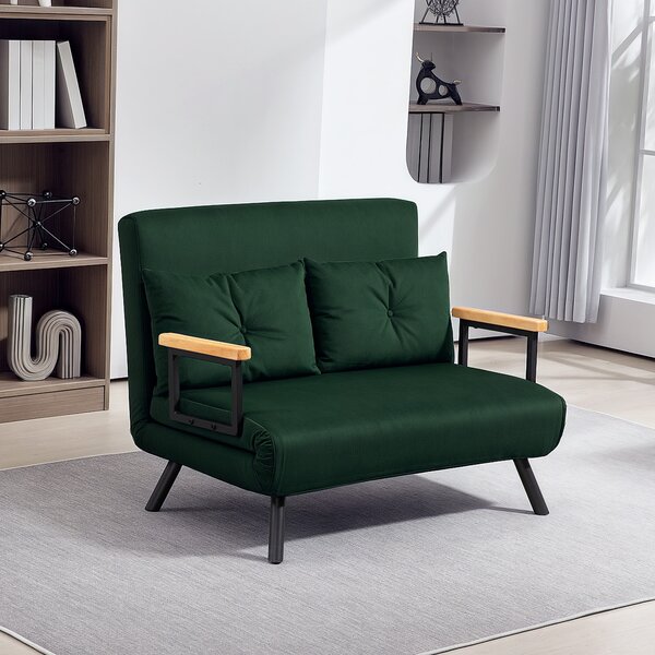 HOMCOM 4-in-1 Velvet-Feel Double Sofa Bed, with Pillows, Green Aosom UK