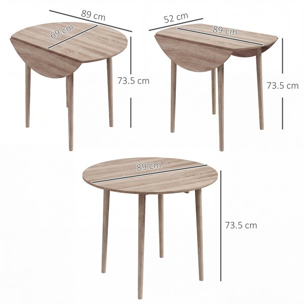 HOMCOM Round Wood Dining Table for 4-person, Folding Kitchen Table with Wood Legs for Dining Room, Drop Leaf Dining Table, Natural Aosom UK
