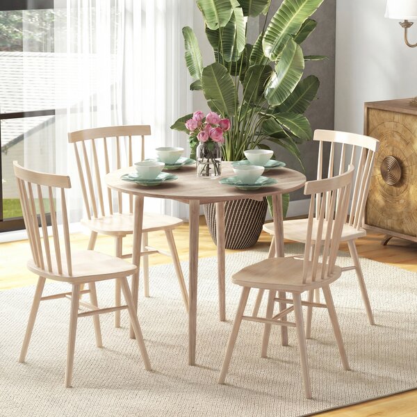 HOMCOM Round Wood Dining Table for 4-person, Folding Kitchen Table with Wood Legs for Dining Room, Drop Leaf Dining Table, Natural Aosom UK