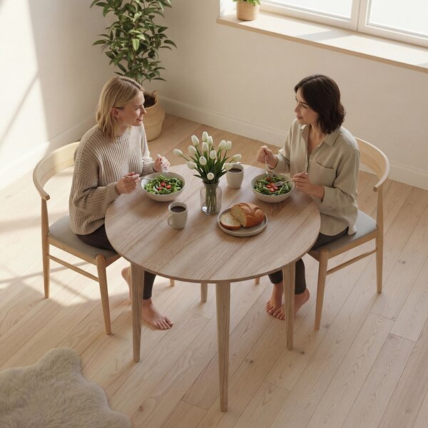 HOMCOM Round Wood Dining Table for 4-person, Folding Kitchen Table with Wood Legs for Dining Room, Drop Leaf Dining Table, Natural Aosom UK