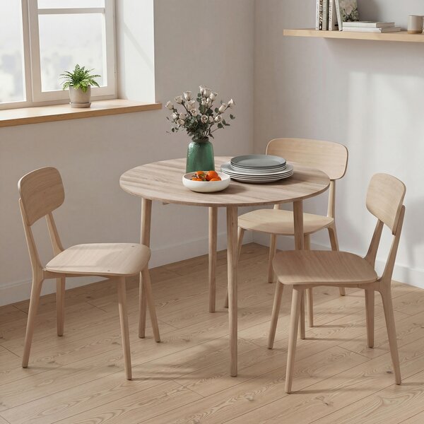 HOMCOM Round Wood Dining Table for 4-person, Folding Kitchen Table with Wood Legs for Dining Room, Drop Leaf Dining Table, Natural Aosom UK