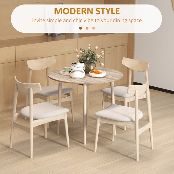 HOMCOM Round Wood Dining Table for 4-person, Folding Kitchen Table with Wood Legs for Dining Room, Drop Leaf Dining Table, Natural Aosom UK