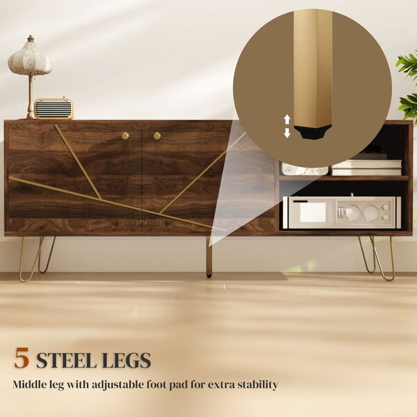 HOMCOM TV Stand Cabinet for up to 60 Inch TV, Modern 130cm TV Unit with Adjustable Shelves and Hairpin Legs, Double Door TV Cabinet for Living Room, Bedroom, Brown