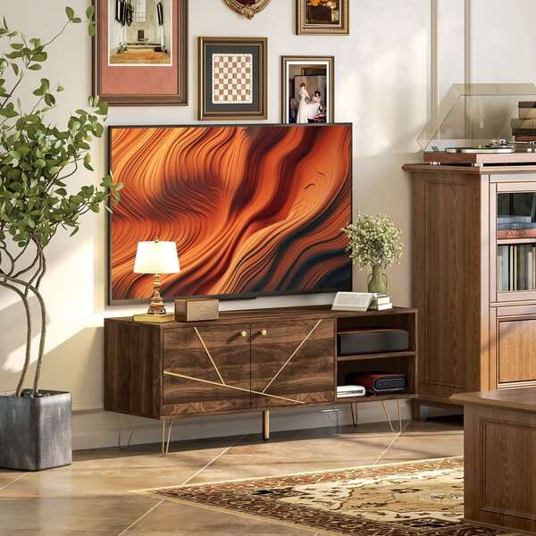 HOMCOM TV Stand Cabinet for up to 60 Inch TV, Modern 130cm TV Unit with Adjustable Shelves and Hairpin Legs, Double Door TV Cabinet for Living Room, Bedroom, Brown