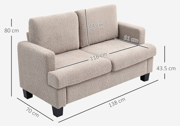 HOMCOM 2 Seater Sofa, 138 cm Loveseat Sofa with Removable Back Cushions, Chenille Fabric Small Couch Settee with S-springs for Living Room, Bedroom, Home Office, Light Brown
