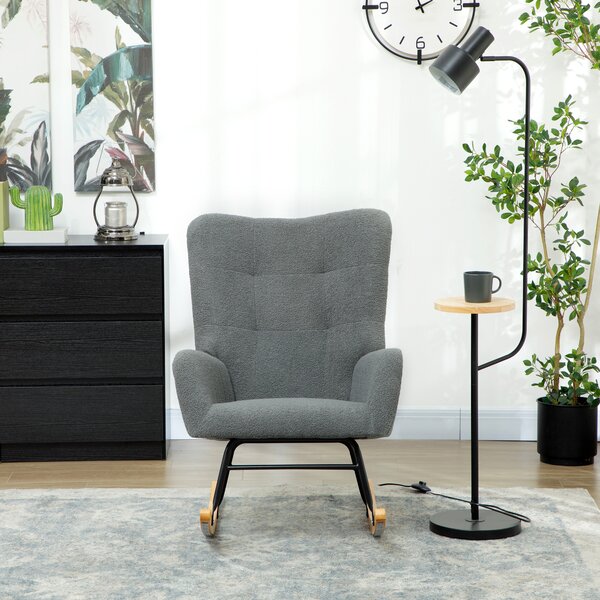 HOMCOM Teddy Fleece Rocking Chair - Grey