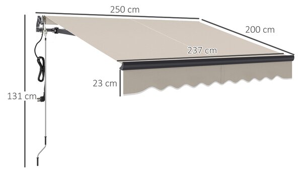 Outsunny 2.5 x 2m Electric Awning with Remote Controller, Aluminium Frame DIY Retractable Awning, UV30+ Sun Shade Canopy for Garden Patio Deck Door Window, Beige