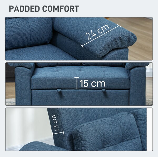 HOMCOM Pull Out Sofa Bed, Fabric 2 Seater Click Clack Sofa Bed Settee, Convertible Sofa Couch with 2 Pillows and Side Pockets for Living Room, Scratch Resistant, Blue