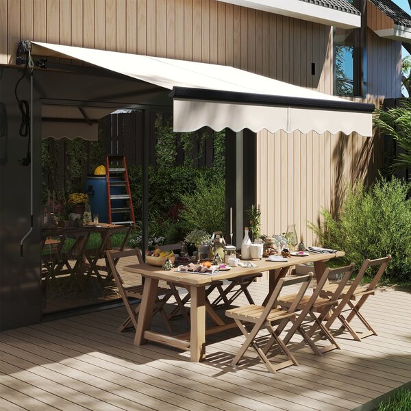 Outsunny 2.5 x 2m Electric Awning with Remote Controller, Aluminium Frame DIY Retractable Awning, UV30+ Sun Shade Canopy for Garden Patio Deck Door Window, Beige