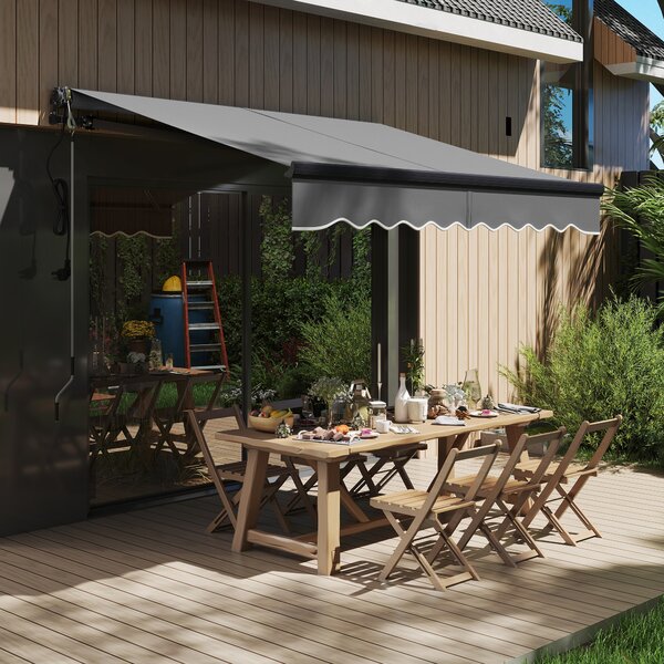 Outsunny 2.5 x 2m Electric Awning with Remote Controller, Aluminium Frame Retractable Awning, Sun Shade for Garden Patio, Dark Grey Aosom UK