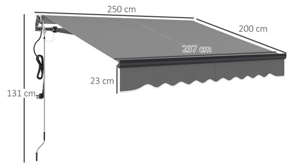 Outsunny 2.5 x 2m Electric Awning with Remote Controller, Aluminium Frame Retractable Awning, Sun Shade for Garden Patio, Dark Grey Aosom UK
