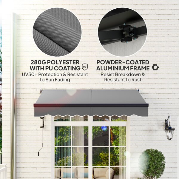 Outsunny 2.5 x 2m Electric Awning with Remote Controller, Aluminium Frame Retractable Awning, Sun Shade for Garden Patio, Dark Grey Aosom UK
