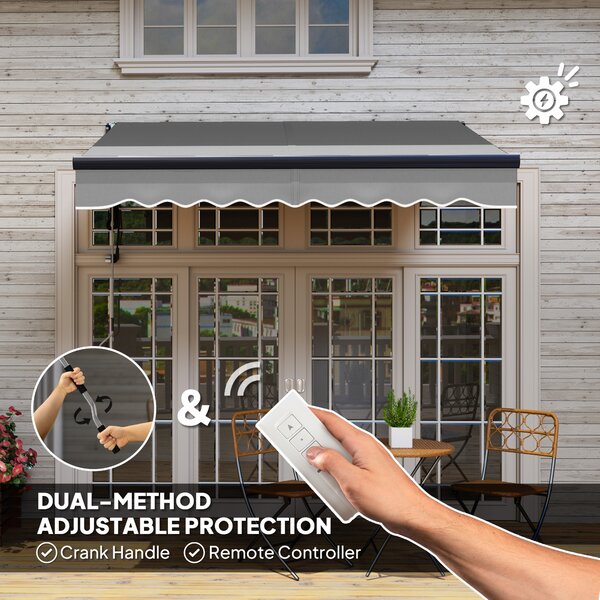 Outsunny 2.5 x 2m Electric Awning with Remote Controller, Aluminium Frame Retractable Awning, Sun Shade for Garden Patio, Dark Grey Aosom UK
