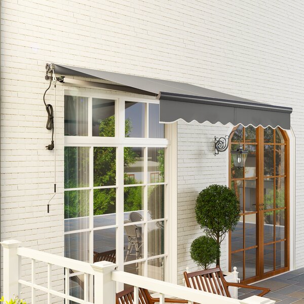 Outsunny 2.5 x 2m Electric Awning with Remote Controller, Aluminium Frame Retractable Awning, Sun Shade for Garden Patio, Dark Grey Aosom UK