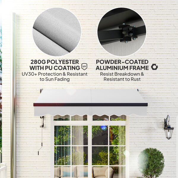 Outsuny Retractable Awning UV30+, Waterproof Awing for Patio Garden Window, Electric Awning with Remote Control, Light Grey Aosom UK