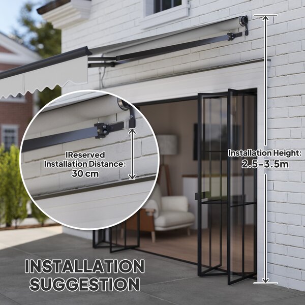 Outsuny Retractable Awning UV30+, Waterproof Awing for Patio Garden Window, Electric Awning with Remote Control, Light Grey Aosom UK
