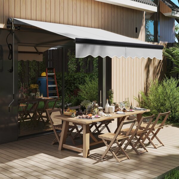 Outsuny Retractable Awning UV30+, Waterproof Awing for Patio Garden Window, Electric Awning with Remote Control, Light Grey Aosom UK