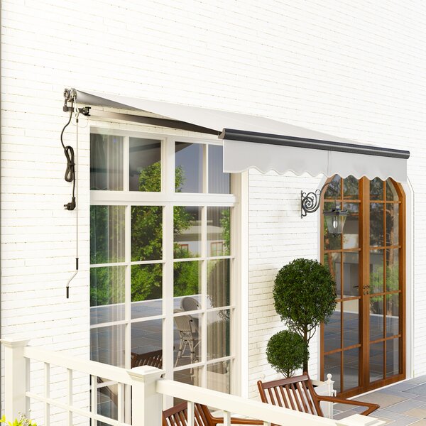 Outsuny Retractable Awning UV30+, Waterproof Awing for Patio Garden Window, Electric Awning with Remote Control, Light Grey Aosom UK