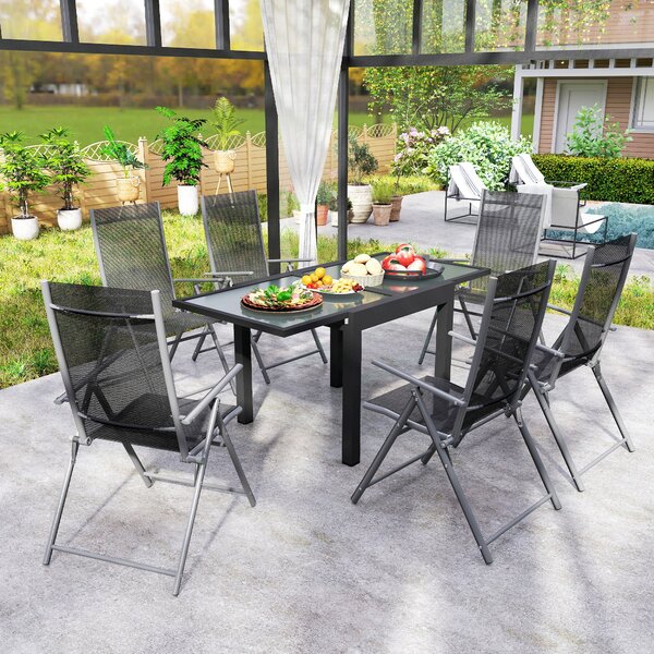 Outsunny Extendable Outdoor Garden Dining Table, Space-Saving Aluminium Frame with Clear Tempered Glass Top, 80/160 x 80 x 75 cm, Black Aosom UK