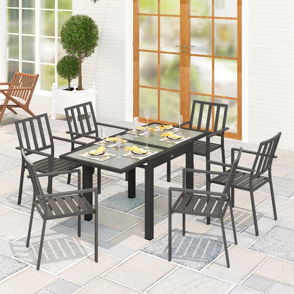 Outsunny Extendable Outdoor Garden Dining Table, Space-Saving Aluminium Frame with Clear Tempered Glass Top, 80/160 x 80 x 75 cm, Black Aosom UK