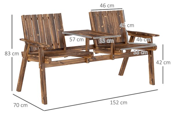Outsunny 2-Seater Garden Bench with Table & Parasol Hole, Antique Loveseat for Porch, Patio, Carbonised Finish