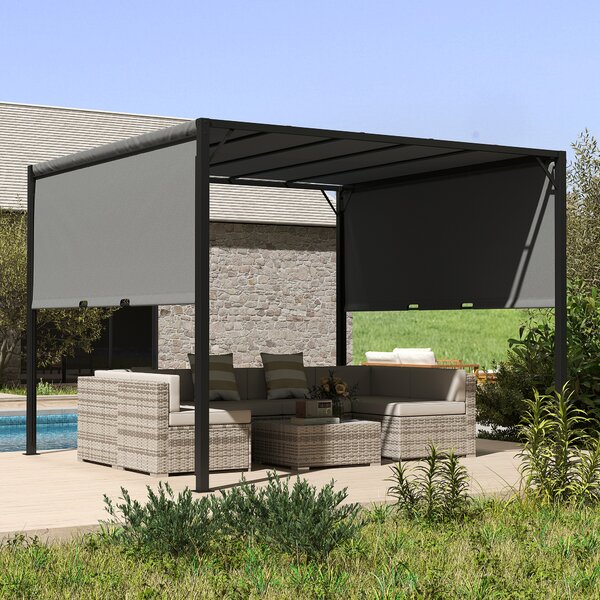 Outsunny 3x3m Sliding Roof Pergola, Outdoor Garden Gazebo Shelter with Adjustable Sun Shade Canopy & Durable Steel Frame, Charcoal Grey Aosom UK