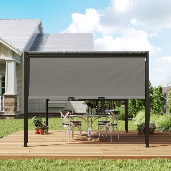 Outsunny 3x3m Sliding Roof Pergola, Outdoor Garden Gazebo Shelter with Adjustable Sun Shade Canopy & Durable Steel Frame, Charcoal Grey Aosom UK