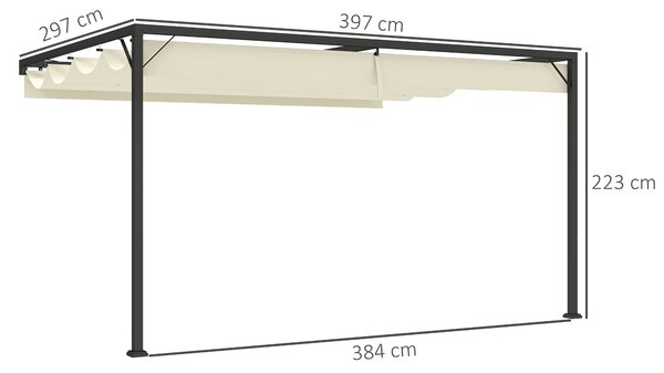 Outsunny 4 x 3(m) Outdoor Pergola Retractable Canopy Wall Mounted Gazebo Patio Shelter Sun Shade, Cream White