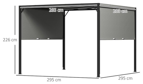Outsunny 3x3m Sliding Roof Pergola, Outdoor Garden Gazebo Shelter with Adjustable Sun Shade Canopy & Durable Steel Frame, Charcoal Grey Aosom UK