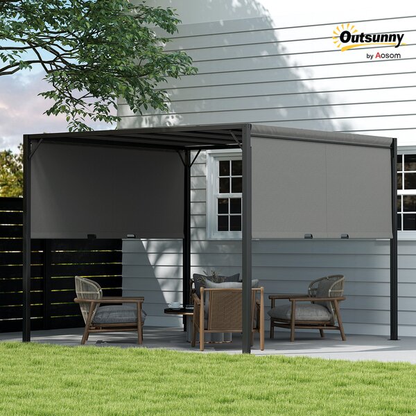 Outsunny 3x3m Sliding Roof Pergola, Outdoor Garden Gazebo Shelter with Adjustable Sun Shade Canopy & Durable Steel Frame, Charcoal Grey Aosom UK