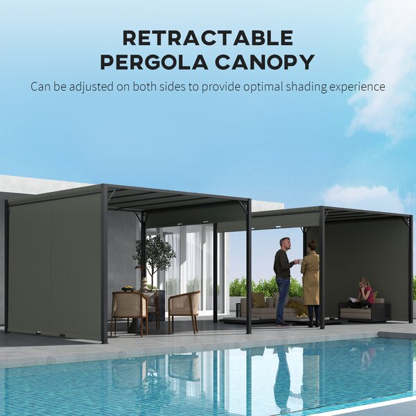 Outsunny 3x3m Sliding Roof Pergola, Outdoor Garden Gazebo Shelter with Adjustable Sun Shade Canopy & Durable Steel Frame, Charcoal Grey Aosom UK