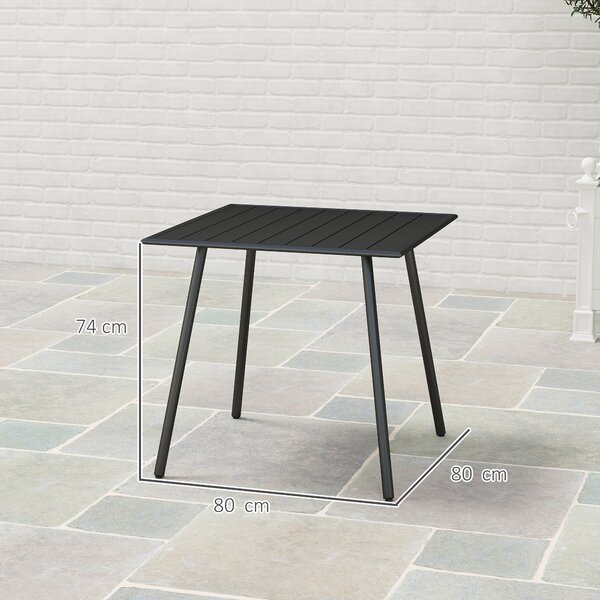 Outsunny Square Garden Table with Slat Top, Steel Frame, Outdoor Table for 4 Person, 80 x 80 x 74 cm, Black