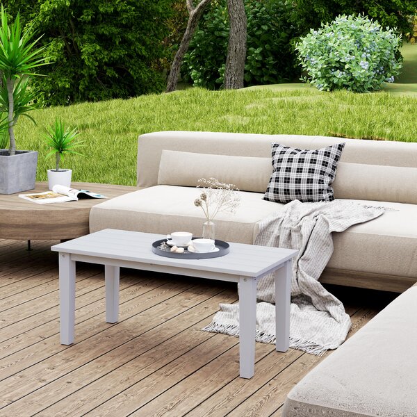 Outsunny Rectangular Garden Table, Outdoor Coffee Table with HDPE Frame, All Weather Use, 91 x 44 x 42 cm, White Aosom UK