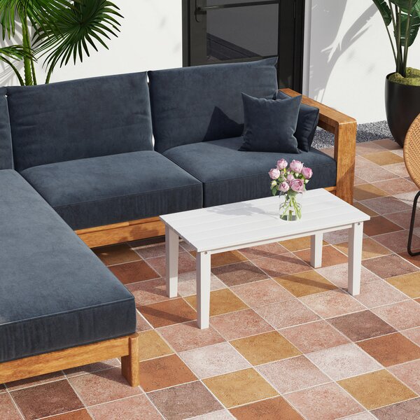 Outsunny Rectangular Garden Table, Outdoor Coffee Table with HDPE Frame, All Weather Use, 91 x 44 x 42 cm, White Aosom UK