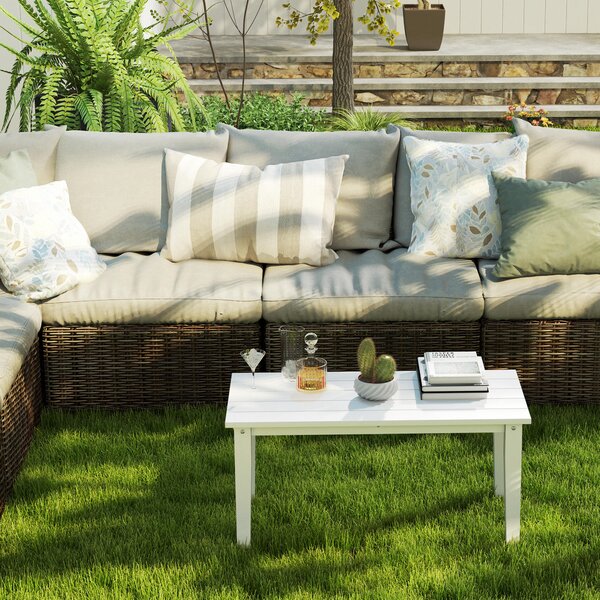 Outsunny Rectangular Garden Table, Outdoor Coffee Table with HDPE Frame, All Weather Use, 91 x 44 x 42 cm, White Aosom UK