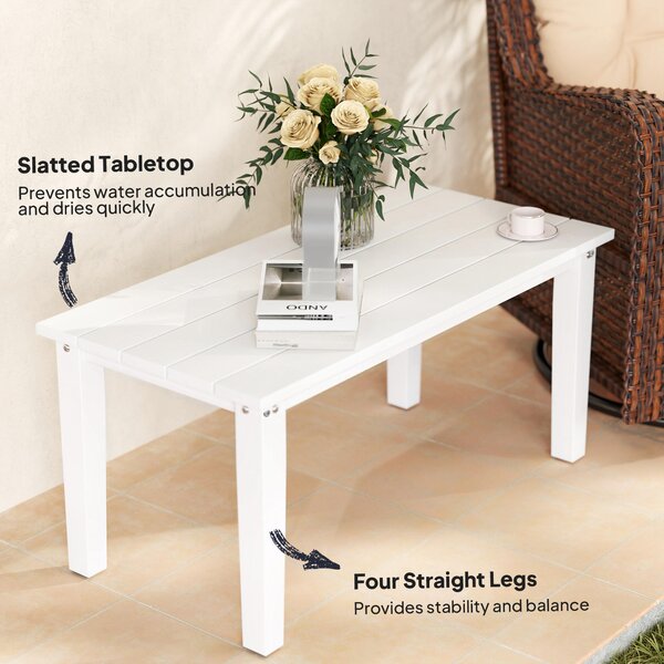 Outsunny Rectangular Garden Table, Outdoor Coffee Table with HDPE Frame, All Weather Use, 91 x 44 x 42 cm, White Aosom UK