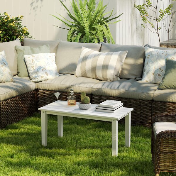 Outsunny Rectangular Garden Table, Outdoor Coffee Table with HDPE Frame, All Weather Use, 91 x 44 x 42 cm, White Aosom UK