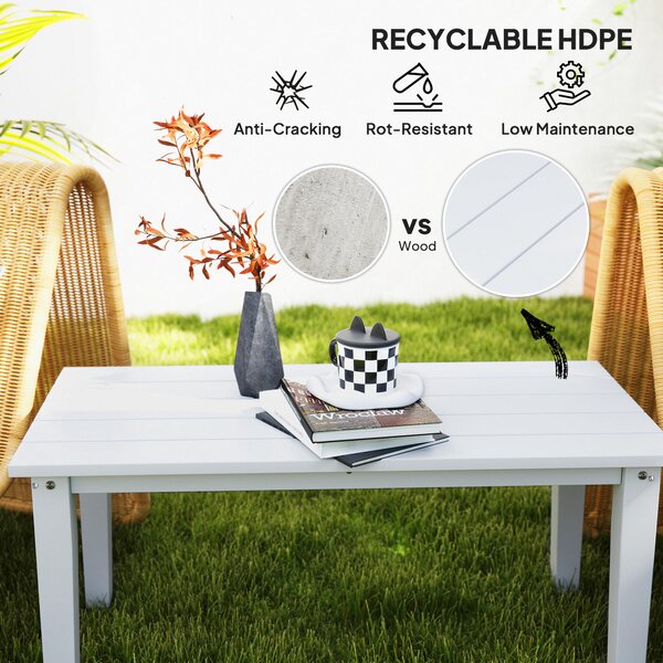 Outsunny Rectangular Garden Table, Outdoor Coffee Table with HDPE Frame, All Weather Use, 91 x 44 x 42 cm, White Aosom UK