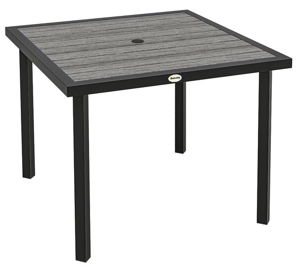 Outsunny Square Garden Dining Table with 5.4cm Parasol Hole, Slatted Top, Metal Frame, 86 x 86 x 71 cm, Light Grey
