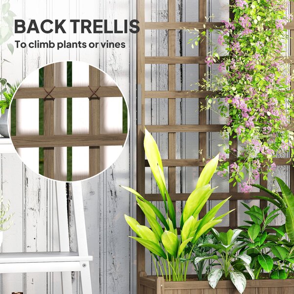 Outsunny Wooden Trellis Planter, Raised Garden Bed with Wheels and Bed Liner, to Climb and Grow Vegetables, Herbs and Flowers