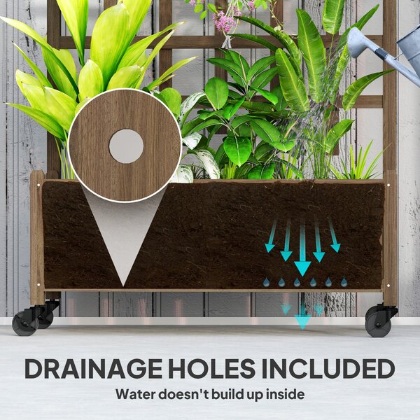 Outsunny Wooden Trellis Planter, Raised Garden Bed with Wheels and Bed Liner, to Climb and Grow Vegetables, Herbs and Flowers