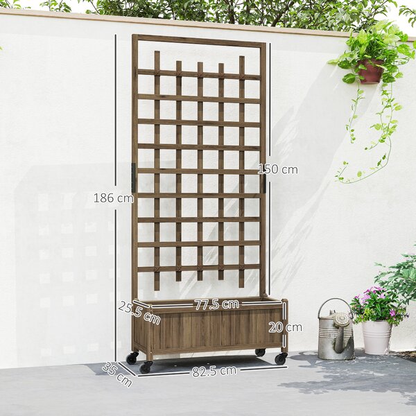 Outsunny Wooden Trellis Planter, Raised Garden Bed with Wheels and Bed Liner, to Climb and Grow Vegetables, Herbs and Flowers