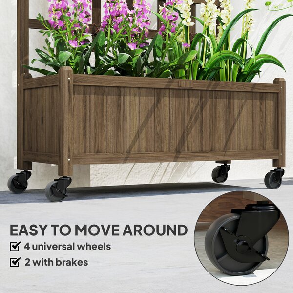 Outsunny Wooden Trellis Planter, Raised Garden Bed with Wheels and Bed Liner, to Climb and Grow Vegetables, Herbs and Flowers