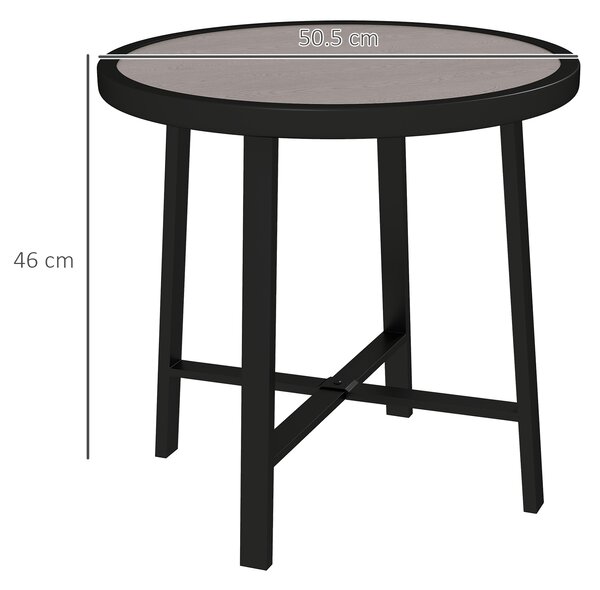 Outsunny Round Small Garden Table, 50.5cm Outdoor Side Table with SPC Tabletop, Metal Frame and Anti-slip Foot Pads for Garden, Balcony, Grey Wood Effect