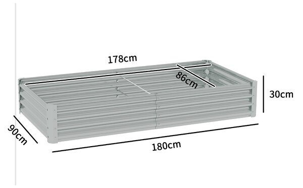 Outsunny 180 x 90cm Galvanised Steel Open Planter - Silver