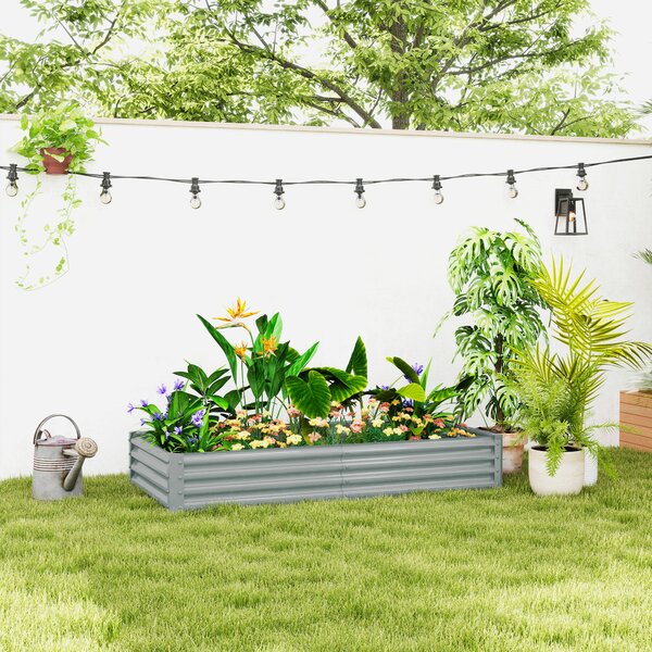 Outsunny 180 x 90cm Galvanised Steel Open Planter - Silver