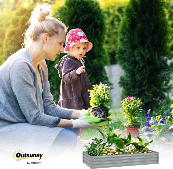 Outsunny 180 x 90cm Galvanised Steel Open Planter - Silver
